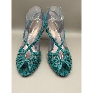 Nine West Women's Snakeskin Embossed Slingback Heel Sandal Teal 8.5 M